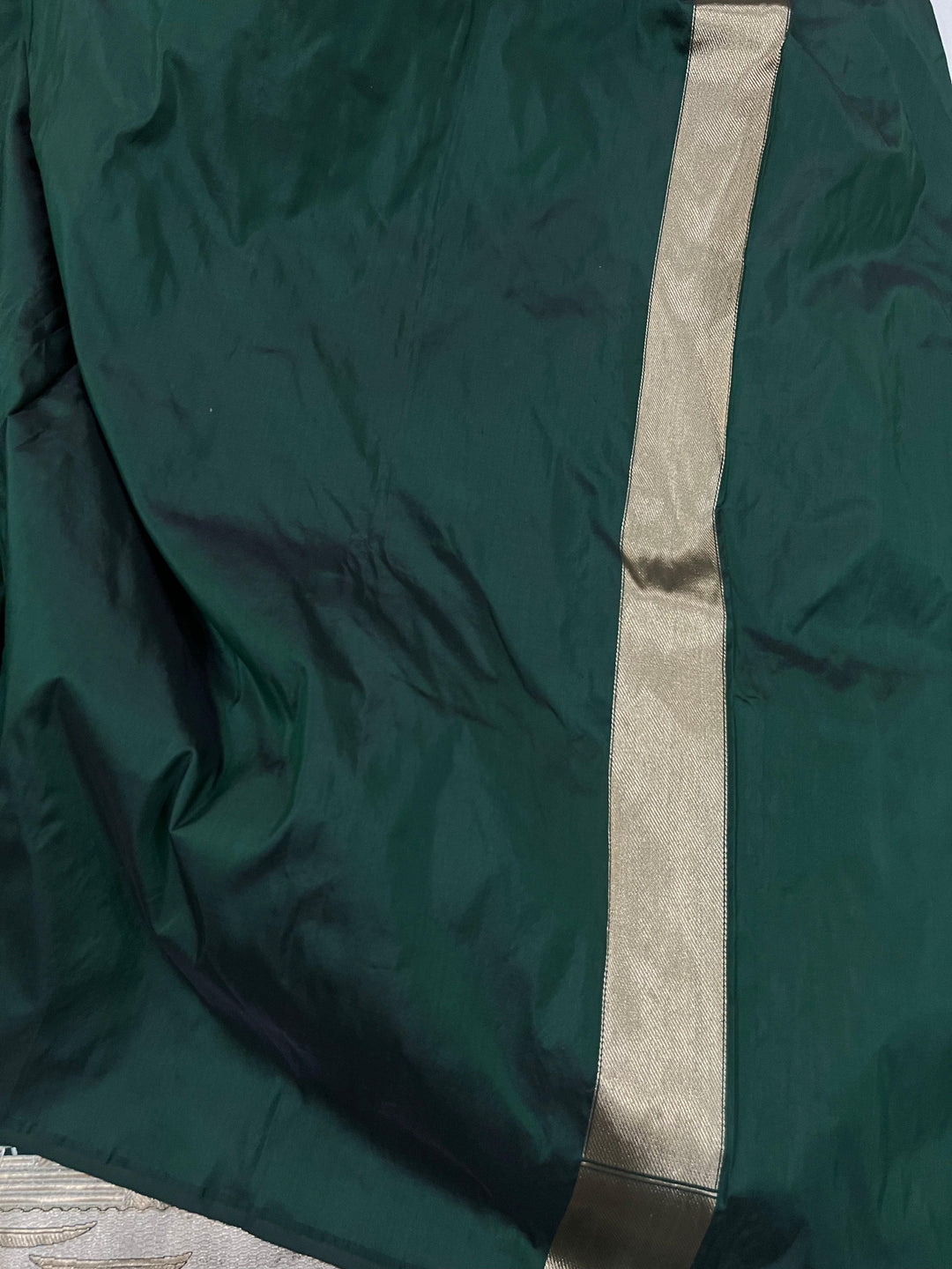 Bottle Green Banarasi Handloom Katan Silk Saree - Aura Benaras