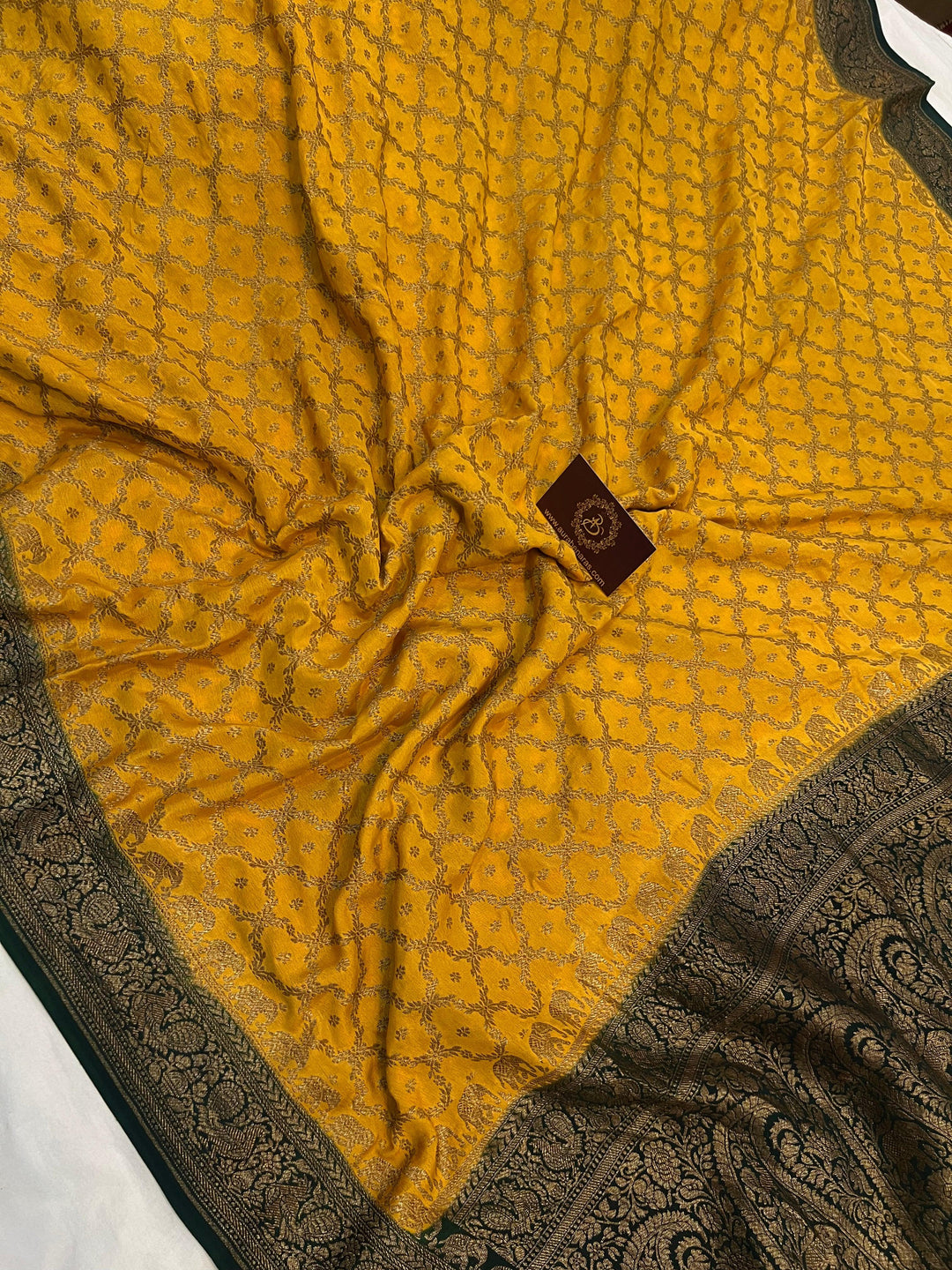 Mustard Yellow  Pure Banarasi Khaddi Crepe Silk Saree - Aura Benaras