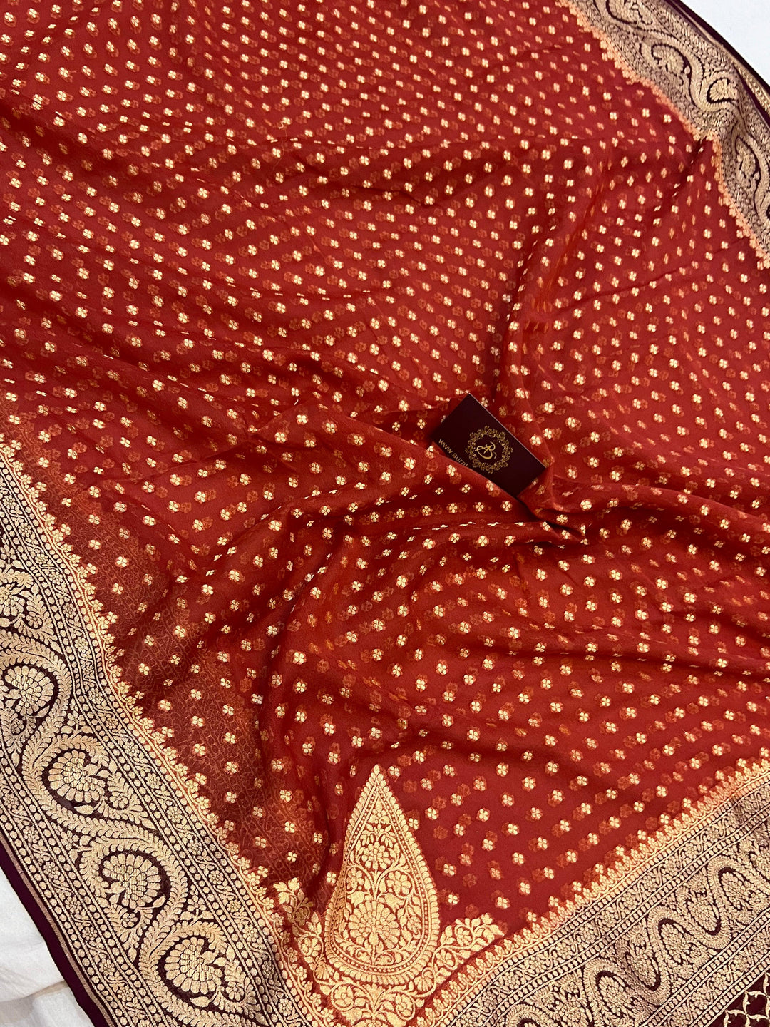Rust Orange Pure Banarasi Khaddi Georgette Saree - Aura Benaras