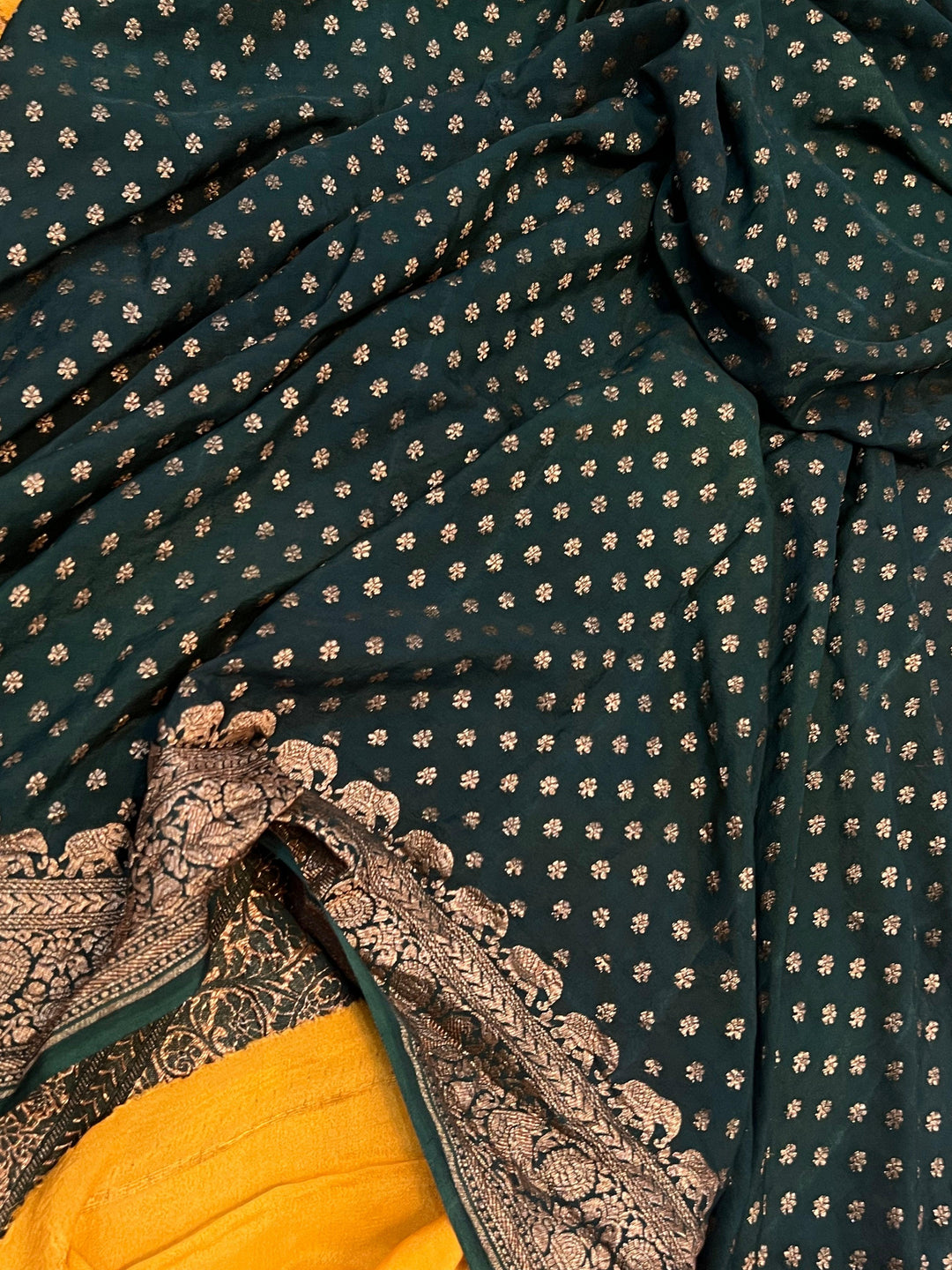 Mustard Yellow  Pure Banarasi Khaddi Crepe Silk Saree - Aura Benaras