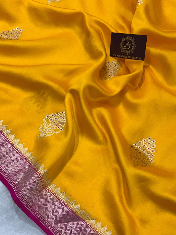 Yellow Pure Banarasi Handloom Silk Saree
