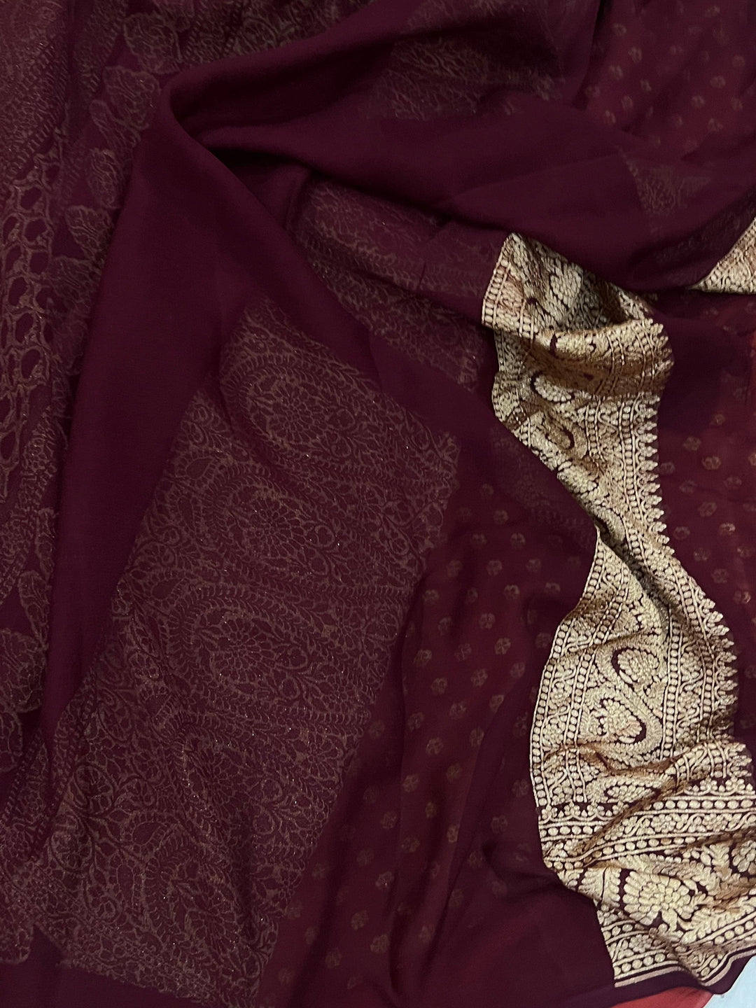 Rust Orange Pure Banarasi Khaddi Georgette Saree - Aura Benaras