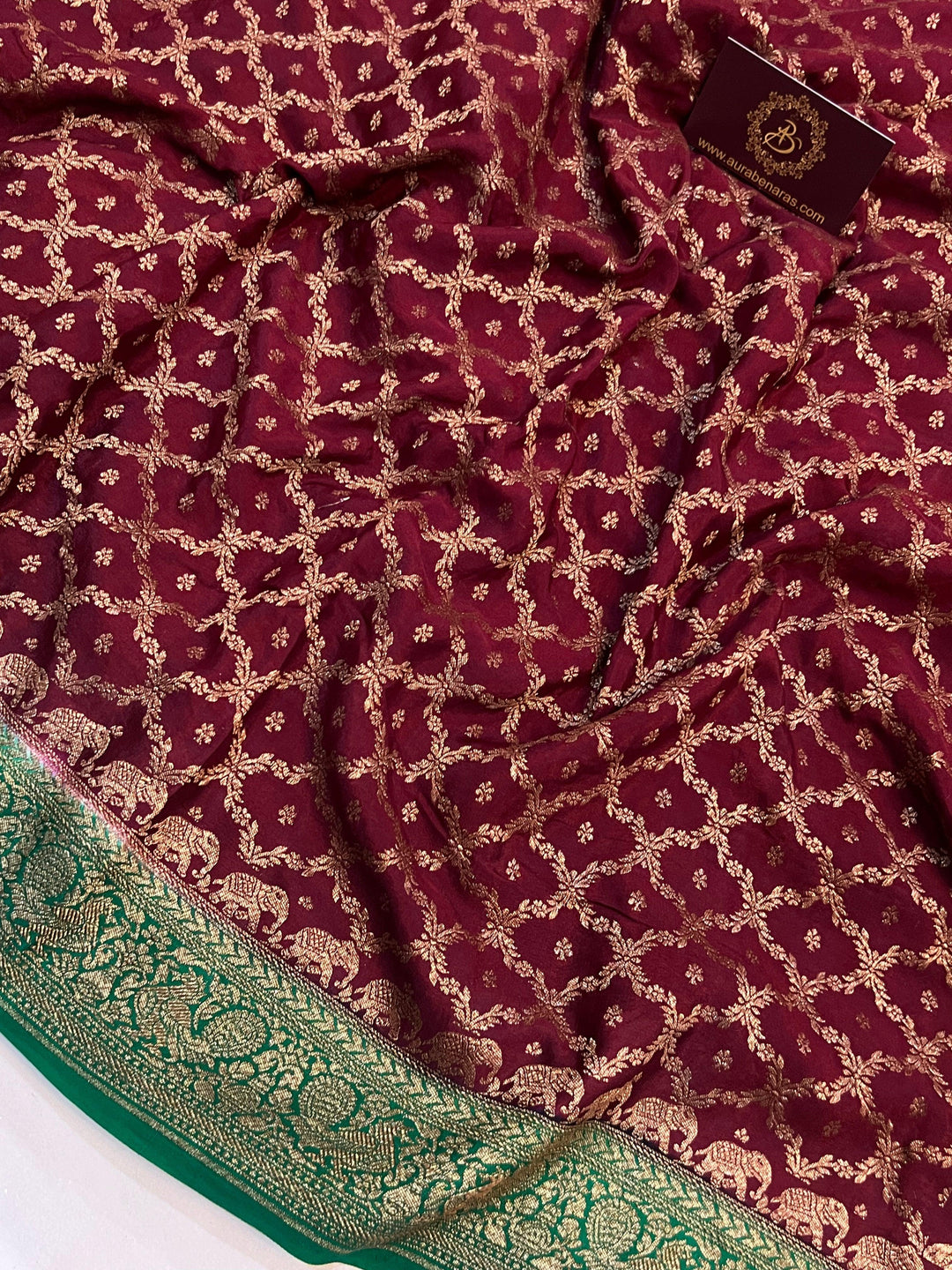 Maroon Pure Banarasi Khaddi Crepe Silk Saree - Aura Benaras