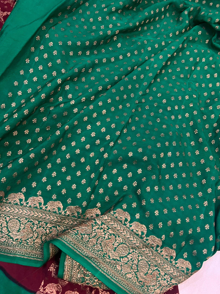 Maroon Pure Banarasi Khaddi Crepe Silk Saree - Aura Benaras