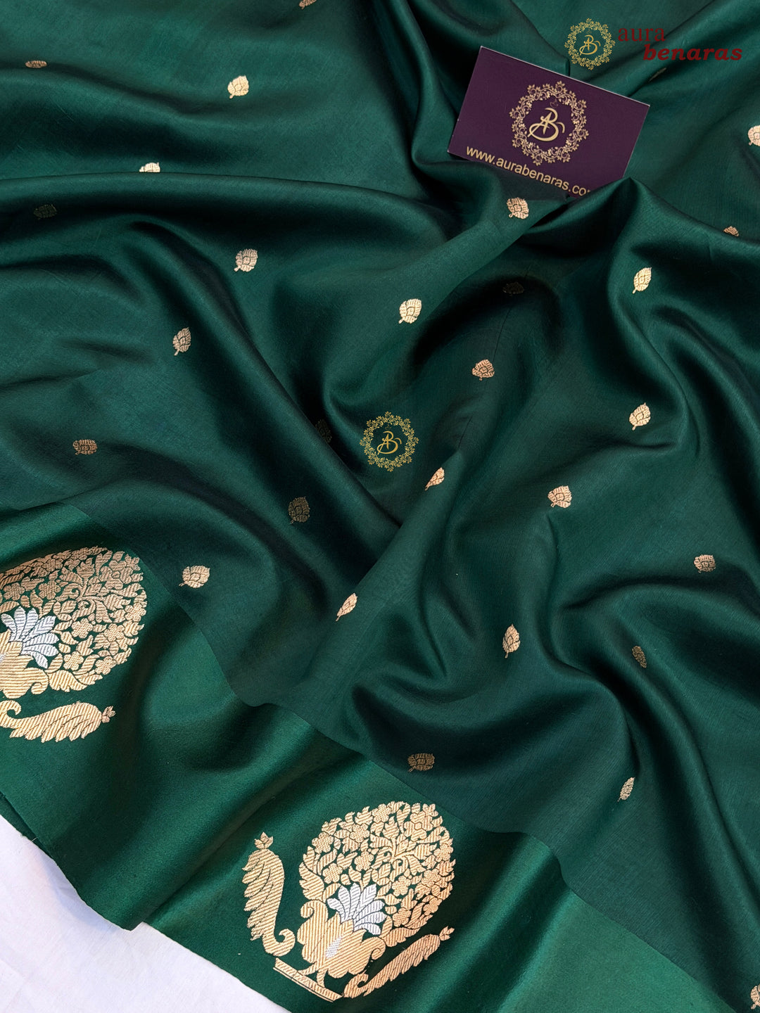 Bottle Green Pure Banarasi Handloom Silk Saree - Aura Benaras