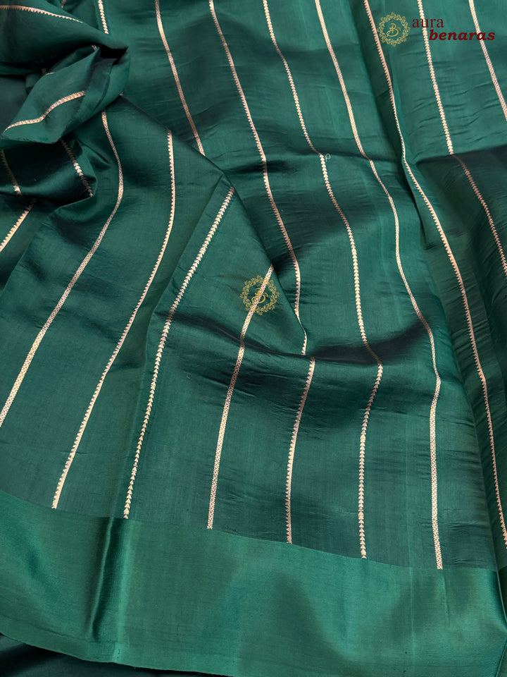 Bottle Green Pure Banarasi Handloom Silk Saree - Aura Benaras