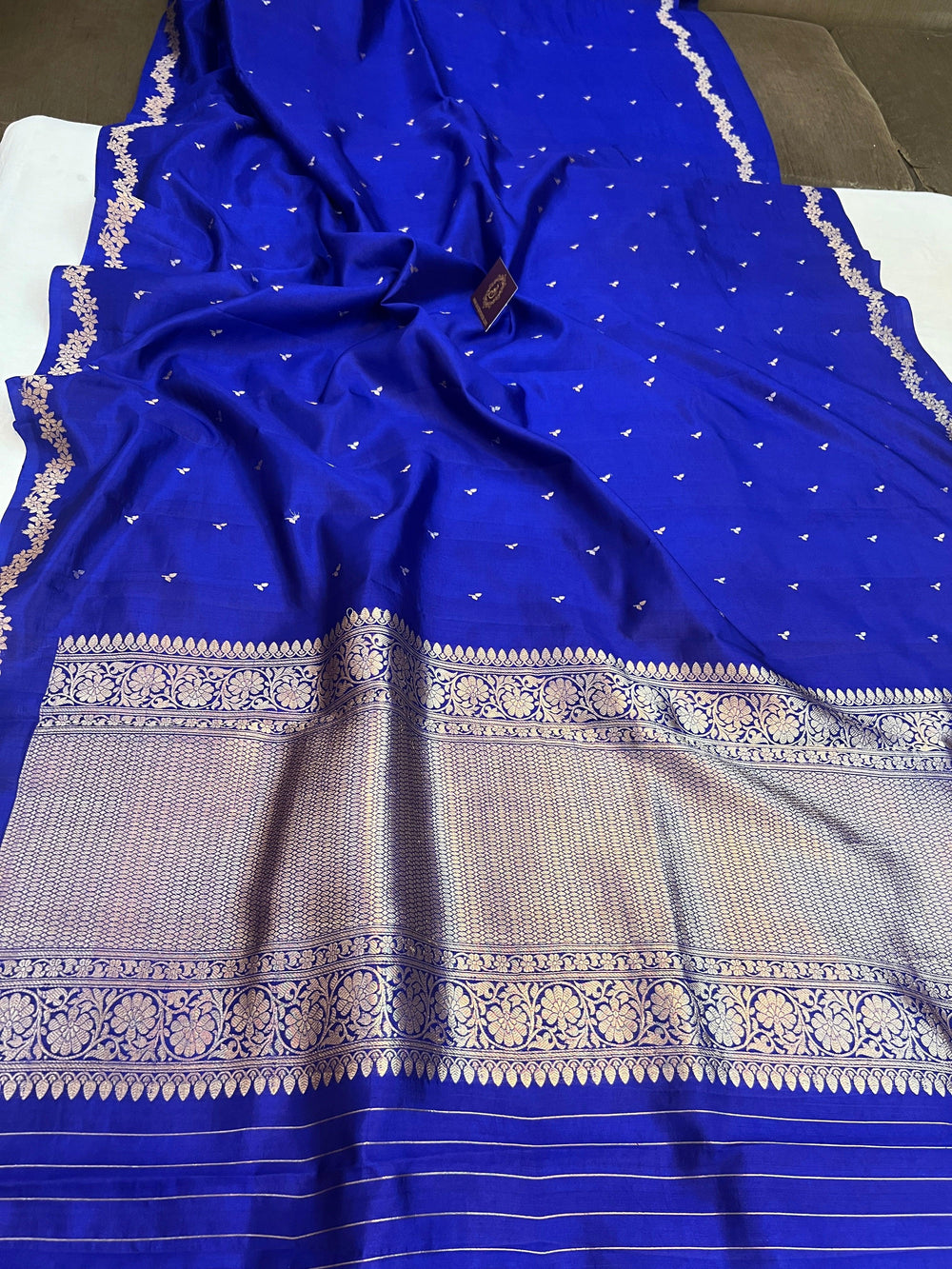 Royal Blue Banarasi Silk Saree | Kadhwa & Designer Border