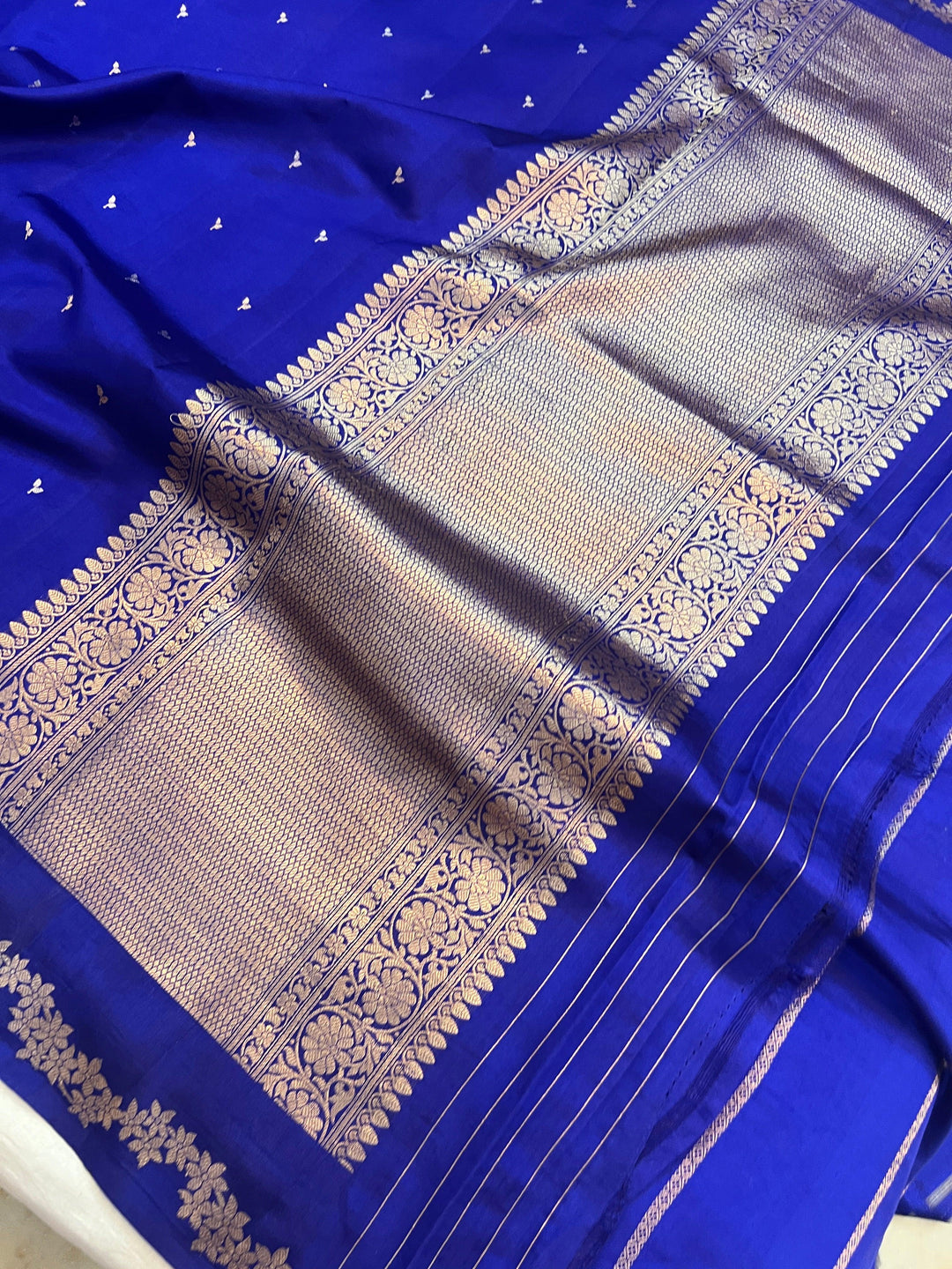 Royal Blue Banarasi Silk Saree | Kadhwa & Designer Border