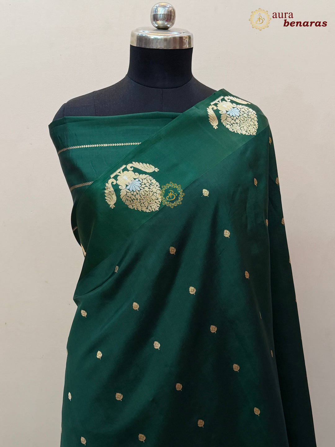 Bottle Green Pure Banarasi Handloom Silk Saree - Aura Benaras