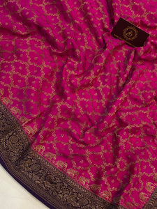 Rani Pink Pure Banarasi Khaddi Crepe Silk Saree - Aura Benaras