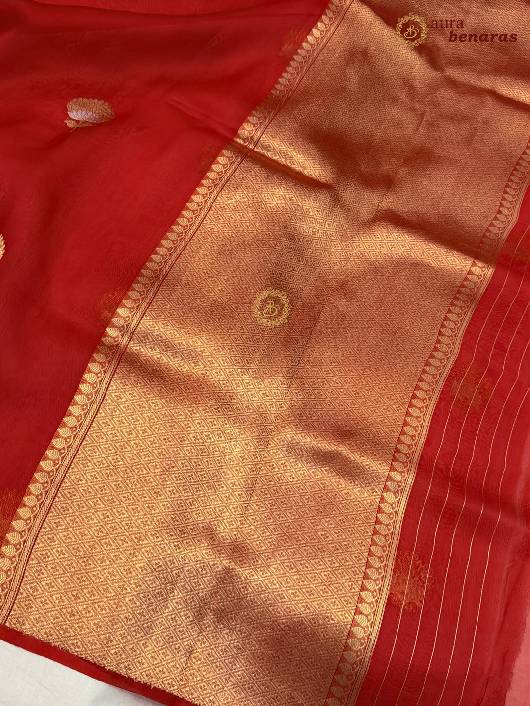 Red Kora Silk Banarasi Saree with Sona Rupa Butis