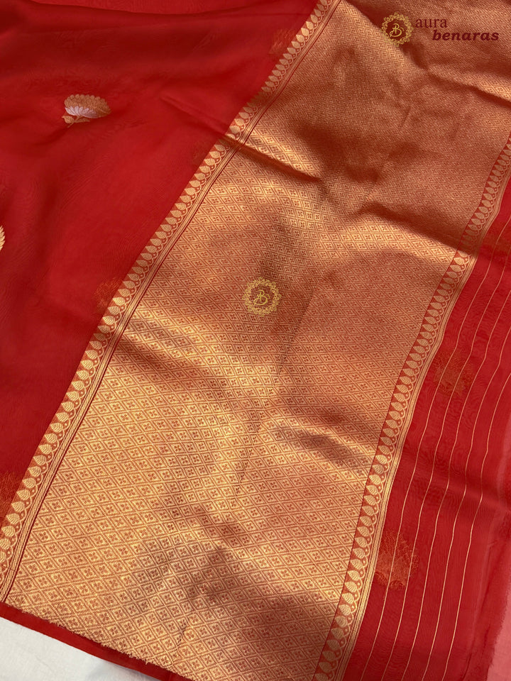 Red Kora Silk Banarasi Saree with Sona Rupa Butis