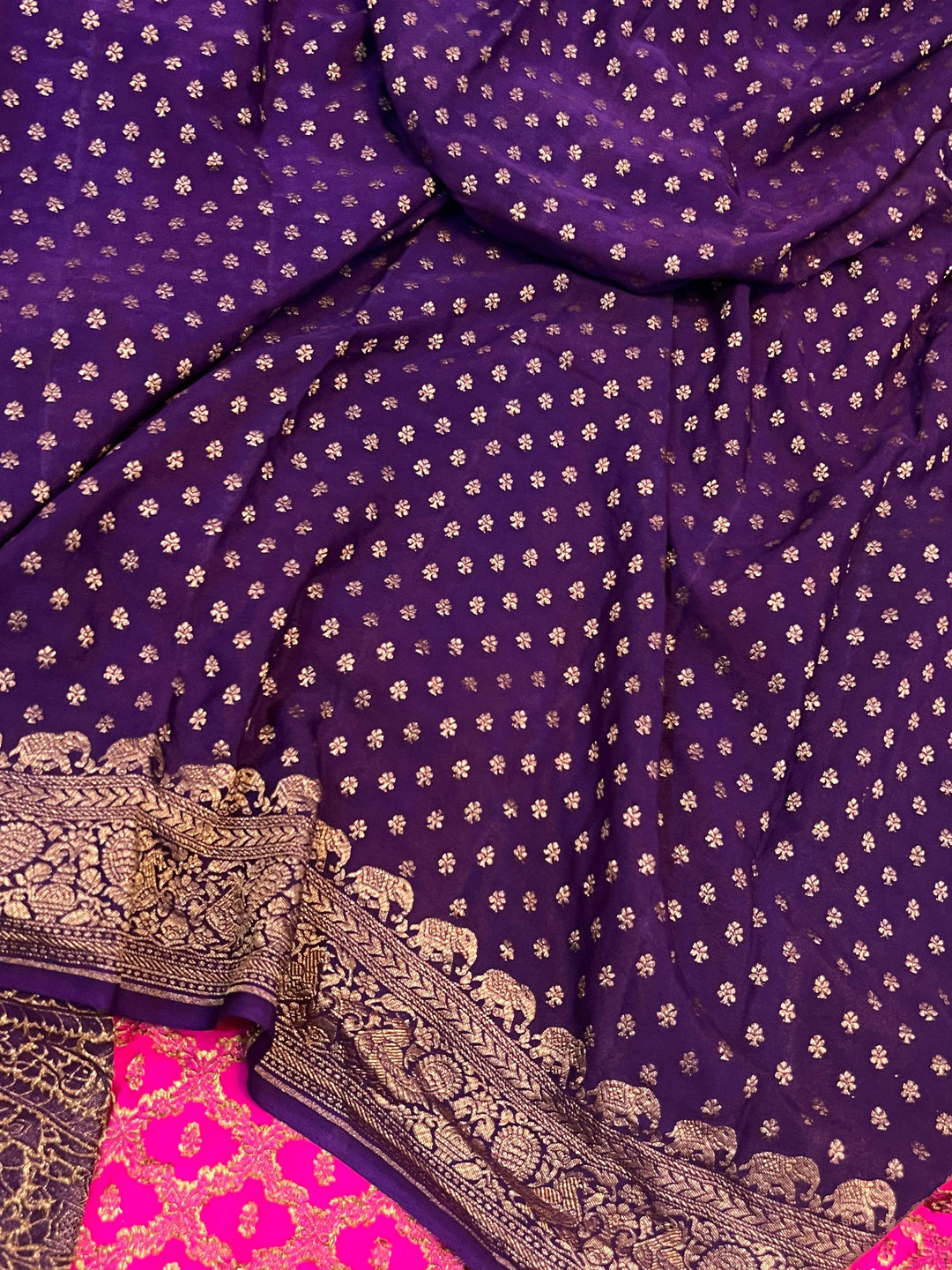 Rani Pink Pure Banarasi Khaddi Crepe Silk Saree - Aura Benaras