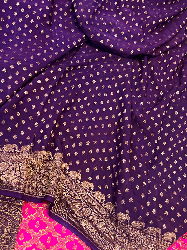 Rani Pink Pure Banarasi Khaddi Crepe Silk Saree - Aura Benaras