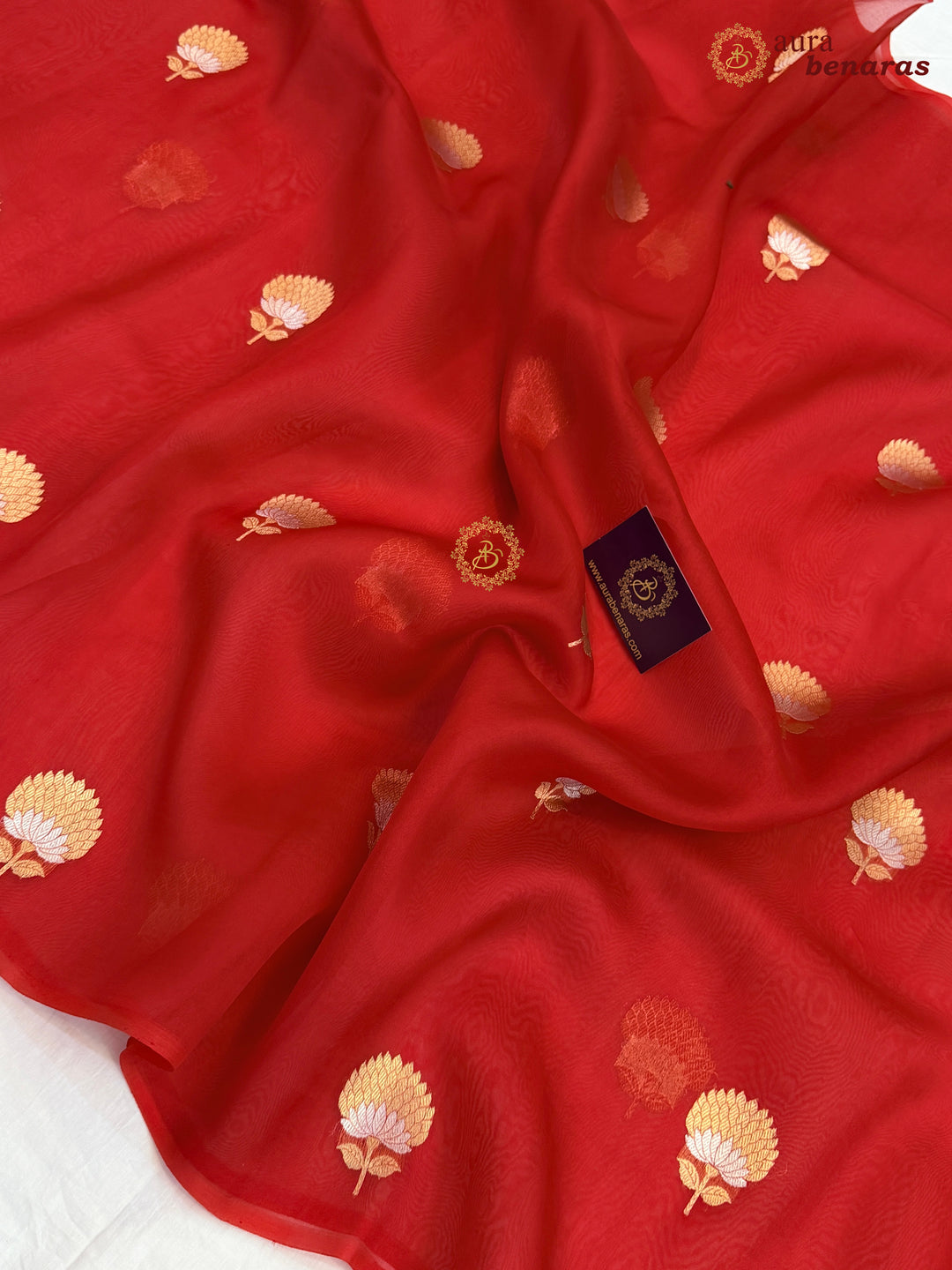 Red Kora Silk Banarasi Saree with Sona Rupa Butis
