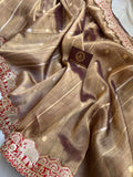 Brown Banarasi Handloom Organza Tissue Silk Saree - Aura Benaras