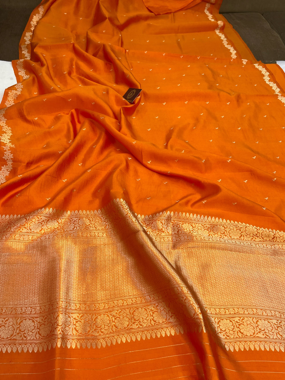 Orange Banarasi Silk Saree | Kadhwa & Designer Border