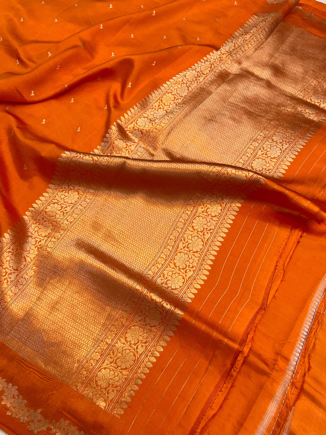 Orange Banarasi Silk Saree | Kadhwa & Designer Border