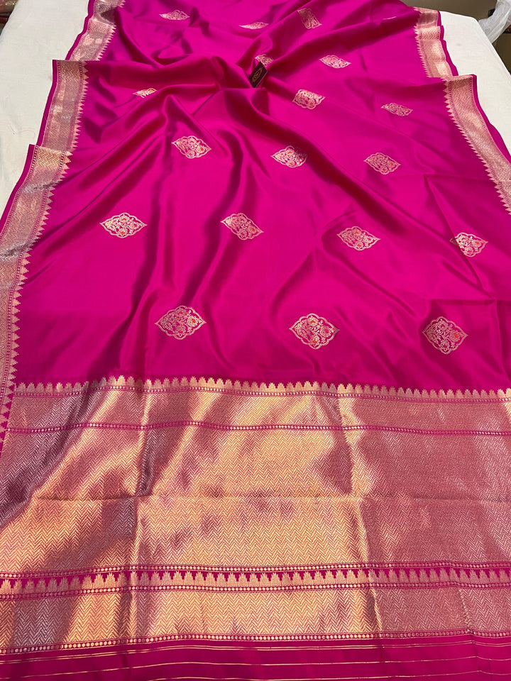 Buy Rani Pink Pure Banarasi Handloom Silk Saree | Aura Benaras
