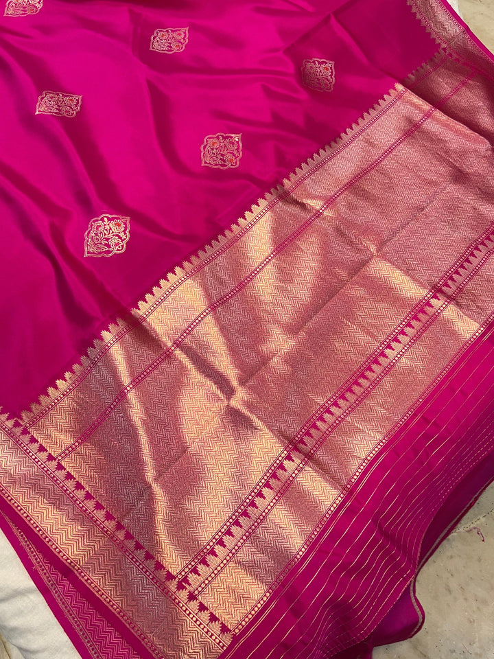 Buy Rani Pink Pure Banarasi Handloom Silk Saree | Aura Benaras
