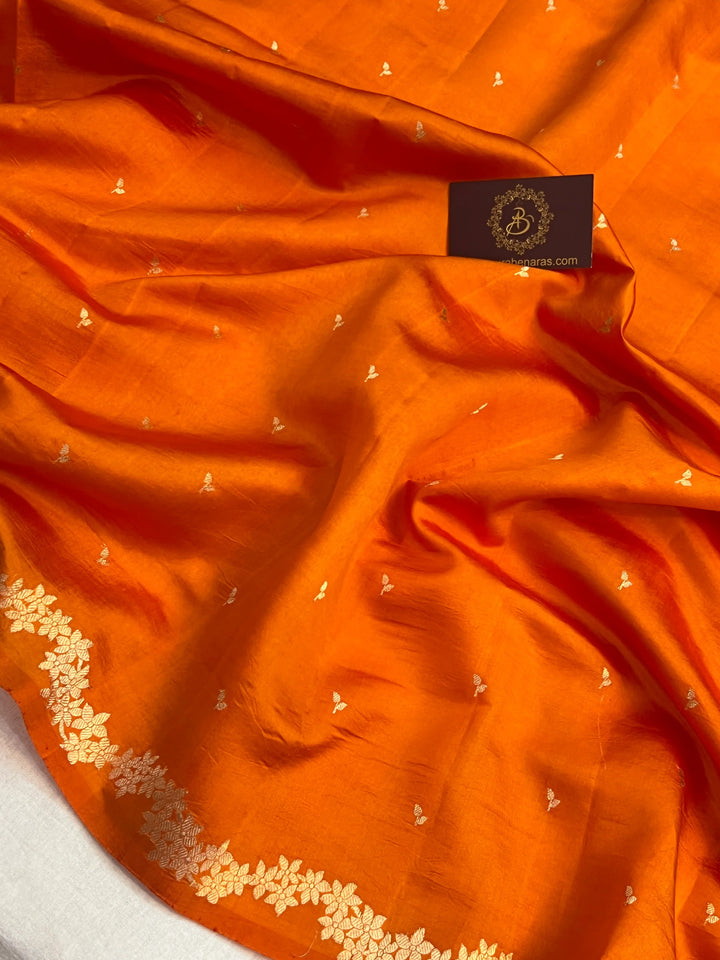 Orange Banarasi Silk Saree | Kadhwa & Designer Border