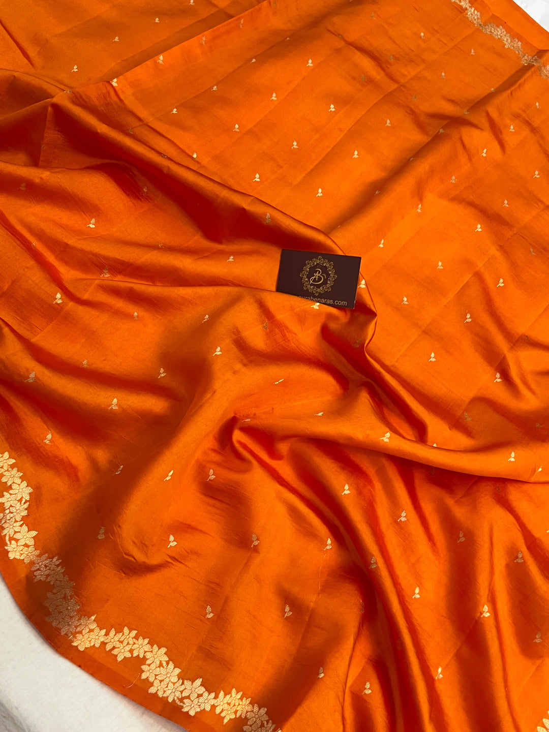 Orange Banarasi Silk Saree | Kadhwa & Designer Border