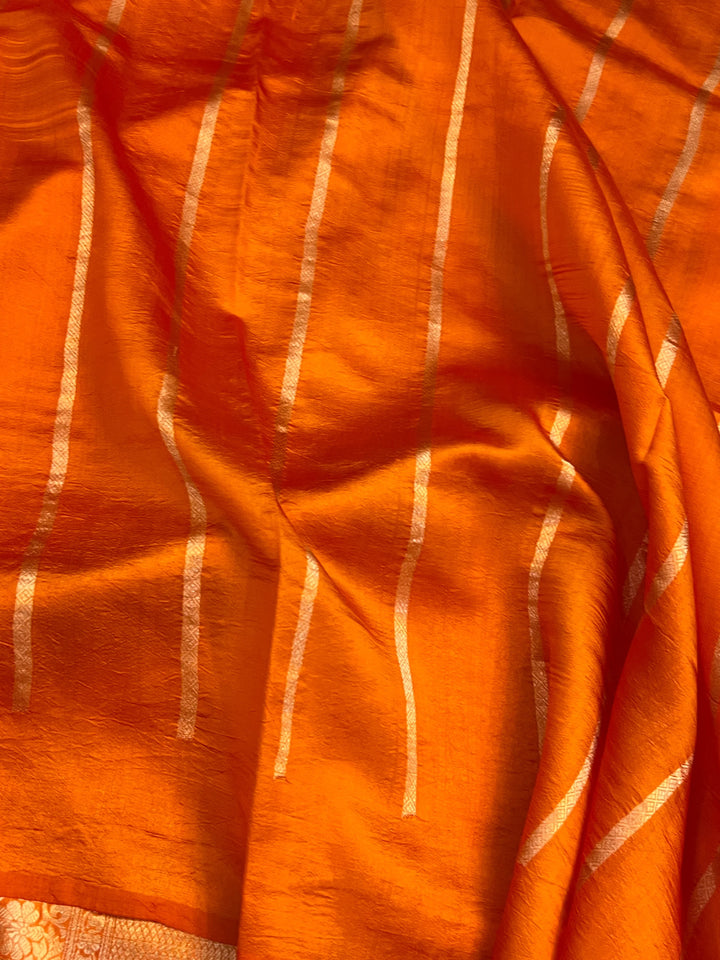 Orange Banarasi Silk Saree | Kadhwa & Designer Border