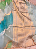 Pani Blue Rangkaat Banarasi Handloom Kora Silk Saree - Aura Benaras