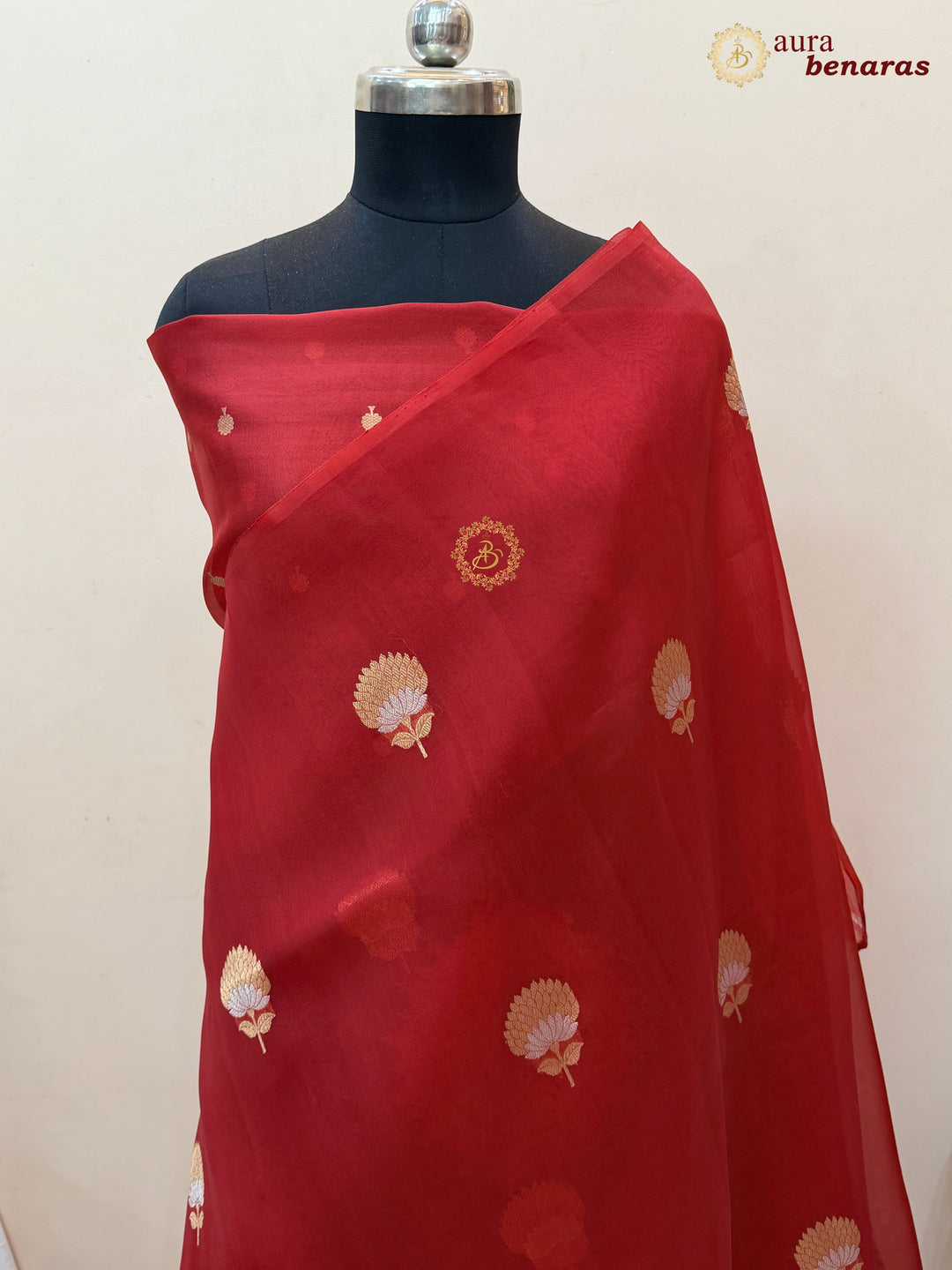 Red Kora Silk Banarasi Saree with Sona Rupa Butis