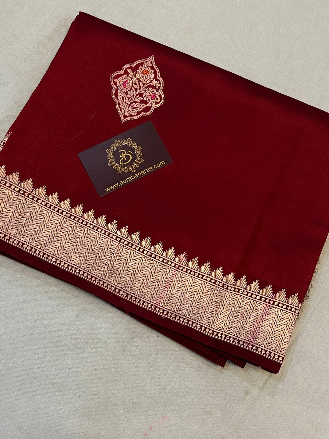 Maroon Pure Banarasi Handloom Silk Saree | Aura Benaras