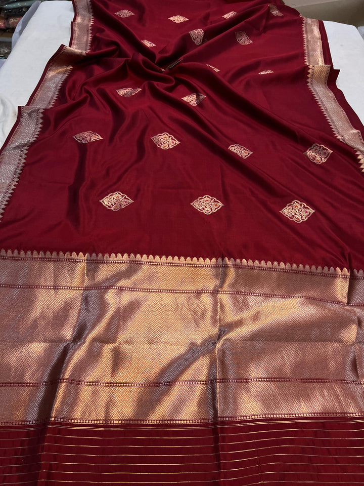 Maroon Pure Banarasi Handloom Silk Saree | Aura Benaras