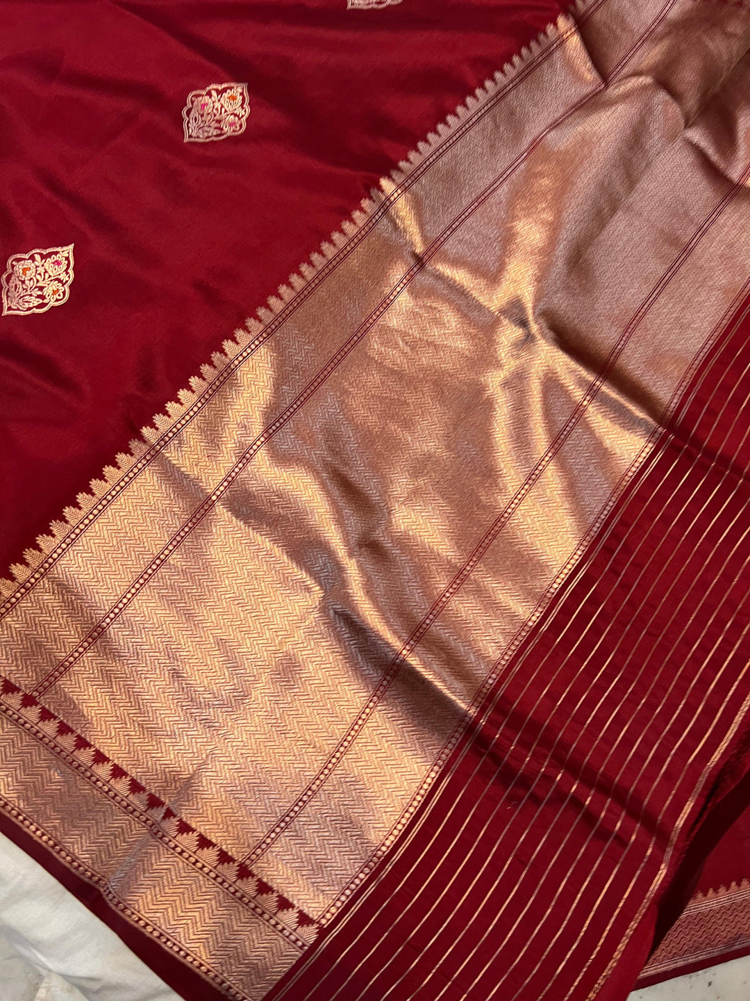 Maroon Pure Banarasi Handloom Silk Saree | Aura Benaras