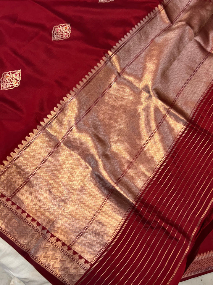 Maroon Pure Banarasi Handloom Silk Saree | Aura Benaras