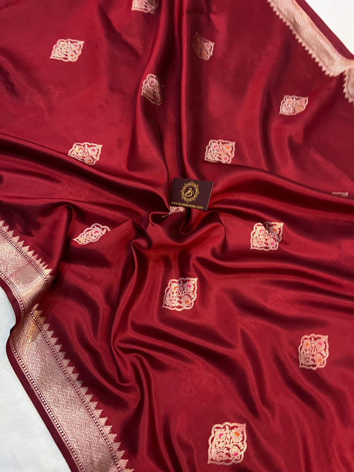 Maroon Pure Banarasi Handloom Silk Saree | Aura Benaras