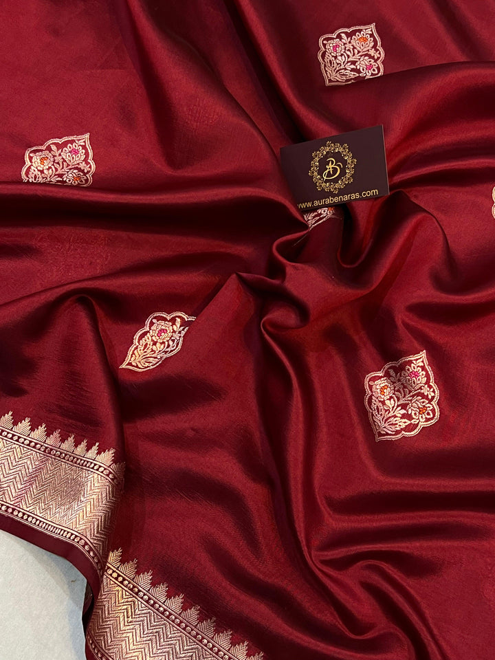 Maroon Pure Banarasi Handloom Silk Saree | Aura Benaras