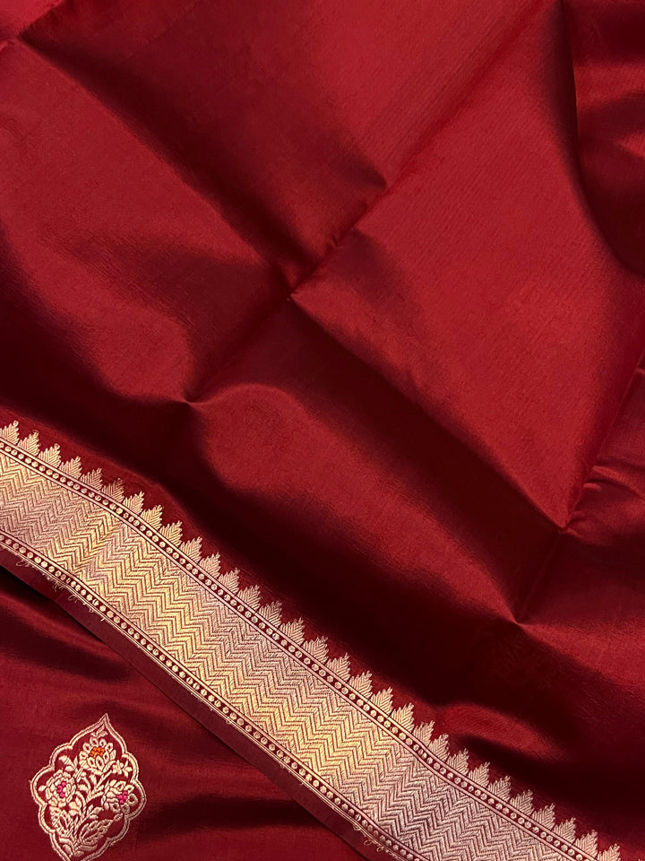 Maroon Pure Banarasi Handloom Silk Saree | Aura Benaras