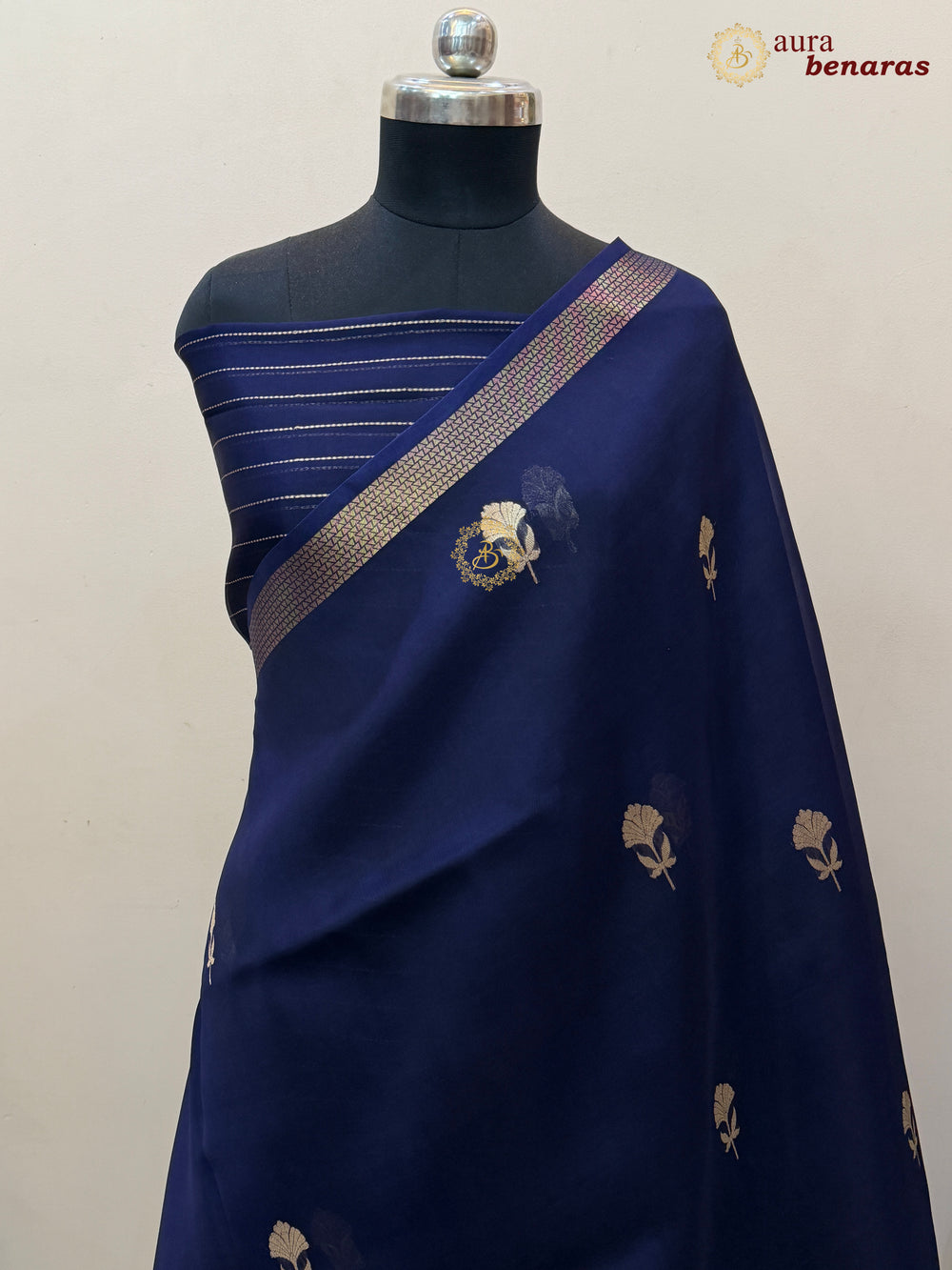 Navy Blue Kora Silk Handloom Banarasi Saree | Kadhwa Butis 