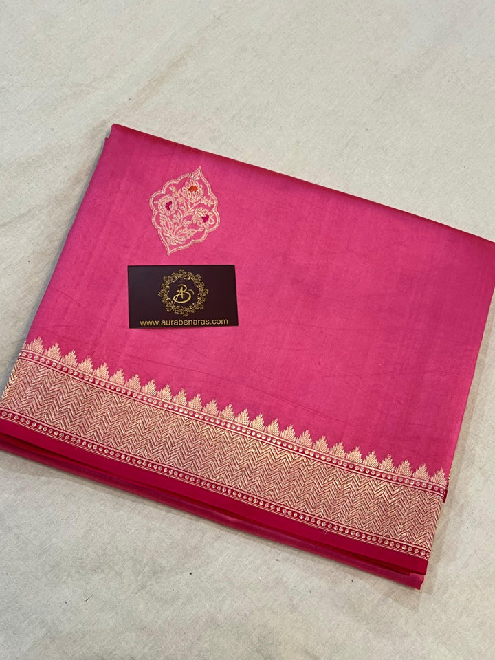 Buy Pink Pure Banarasi Handloom Silk Saree | Aura Benaras
