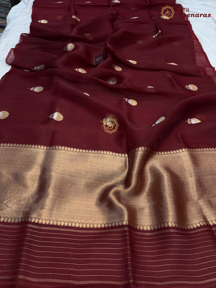 Maroon Kora Silk Banarasi Saree with Sona Rupa Butis