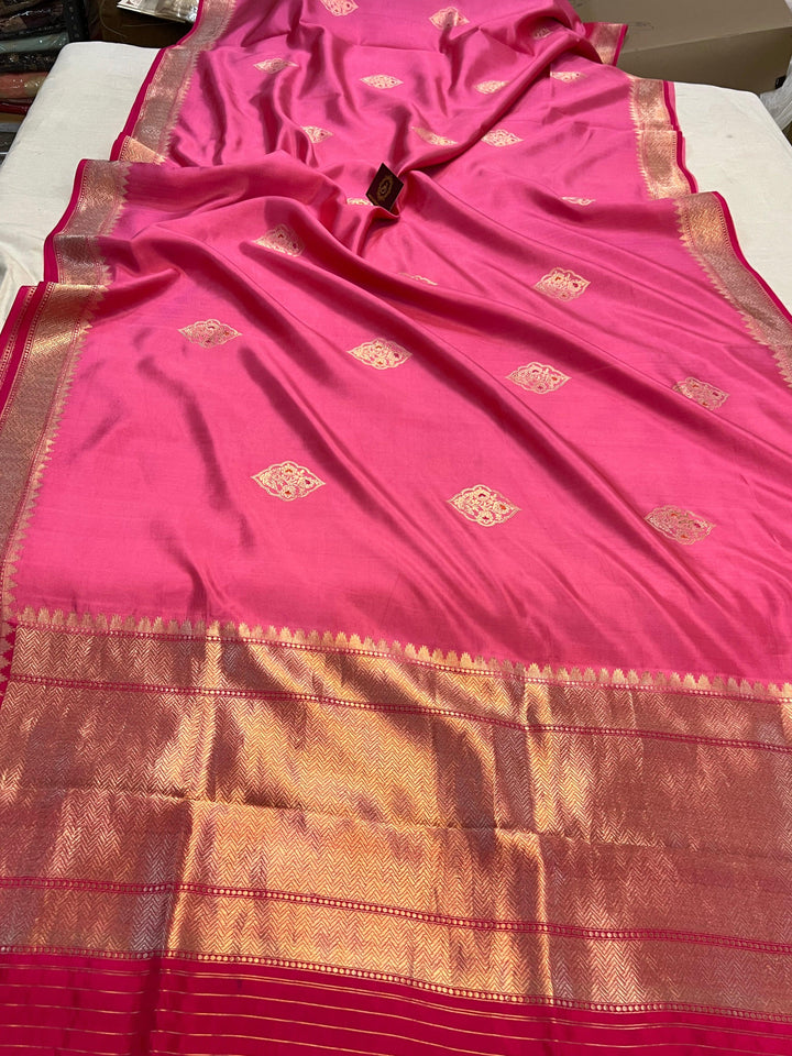 Buy Pink Pure Banarasi Handloom Silk Saree | Aura Benaras