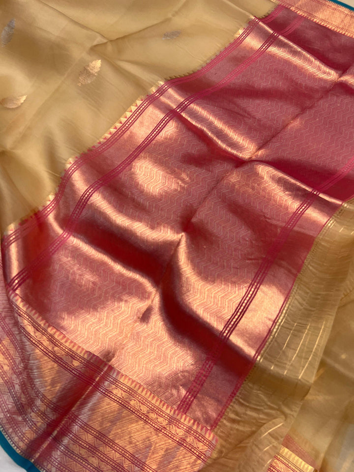Beige Banarasi Handloom Kora Silk Saree - Aura Benaras