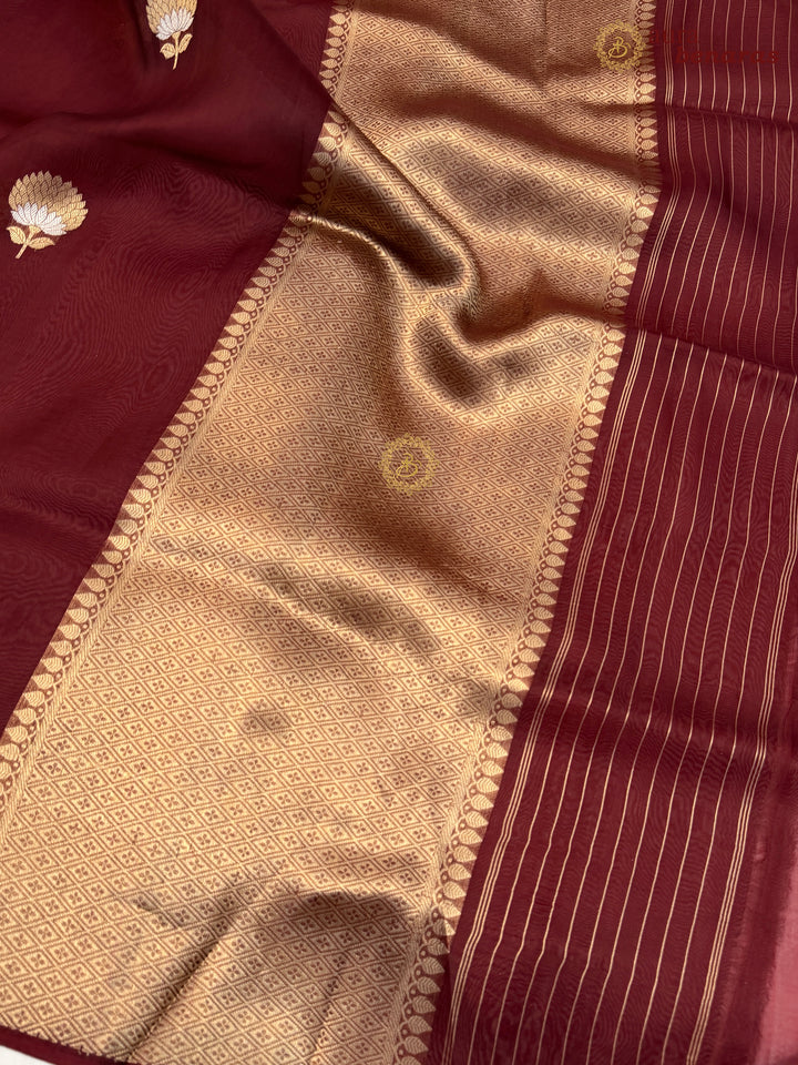 Maroon Kora Silk Banarasi Saree with Sona Rupa Butis