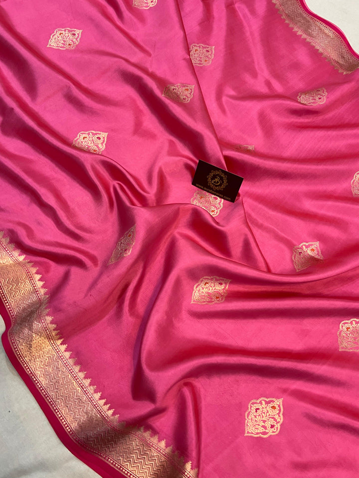 Buy Pink Pure Banarasi Handloom Silk Saree | Aura Benaras