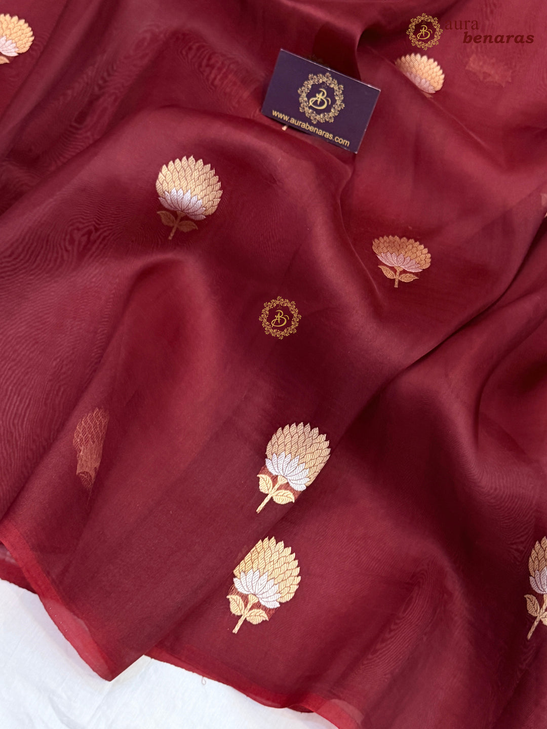 Maroon Kora Silk Banarasi Saree with Sona Rupa Butis