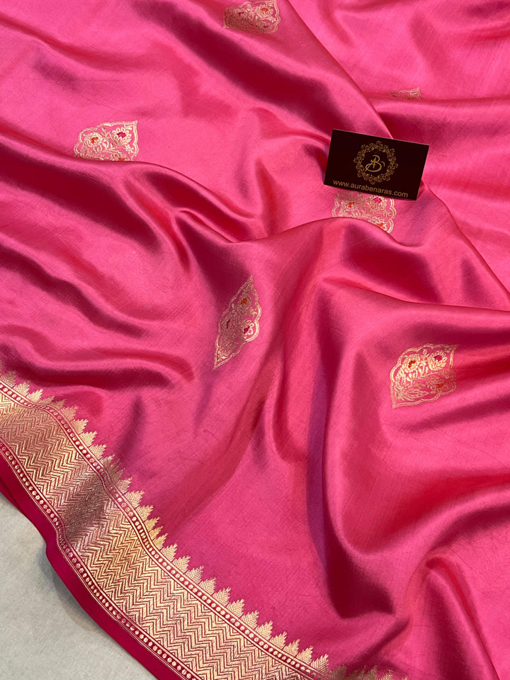 Buy Pink Pure Banarasi Handloom Silk Saree | Aura Benaras