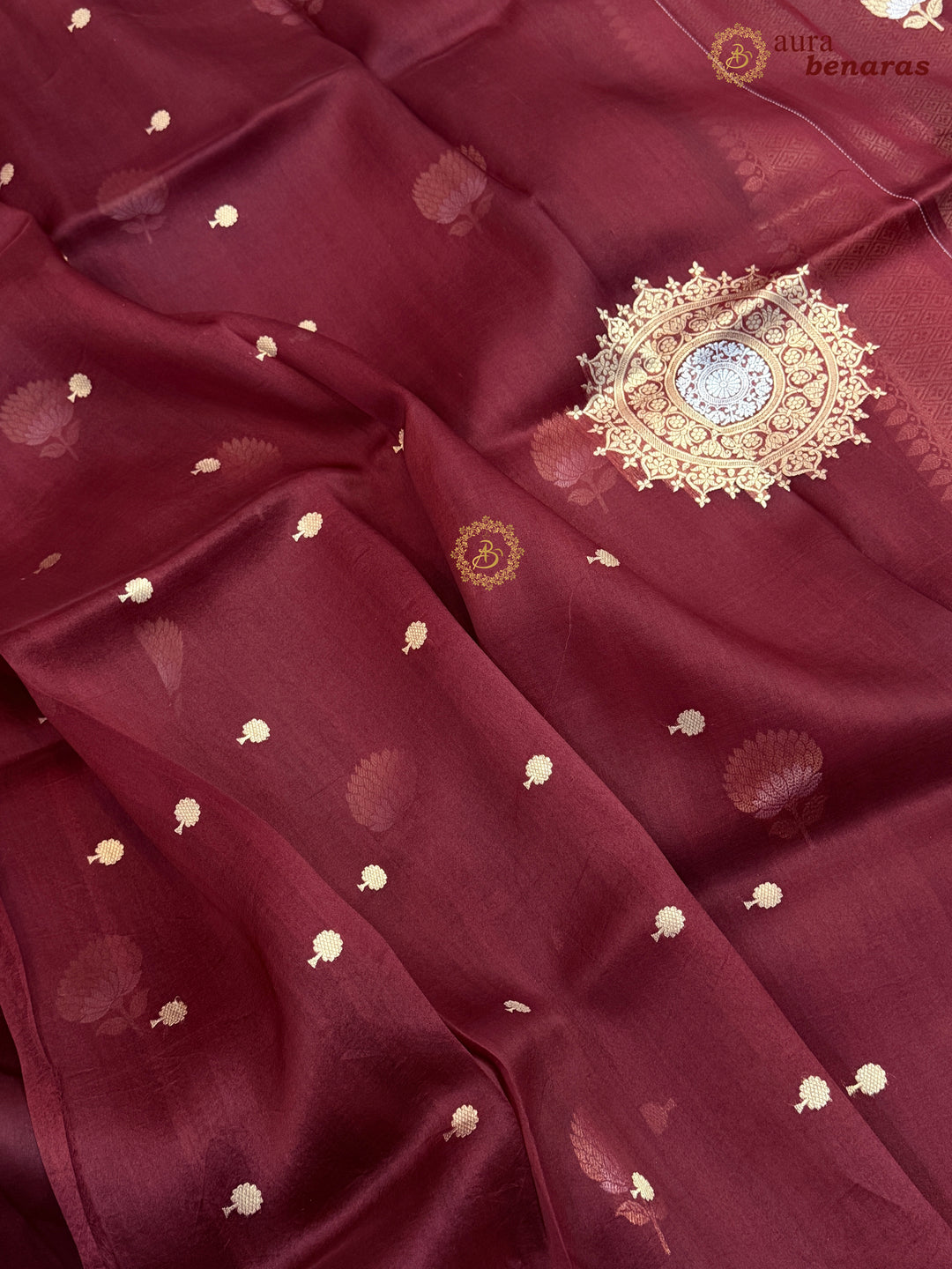 Maroon Kora Silk Banarasi Saree with Sona Rupa Butis