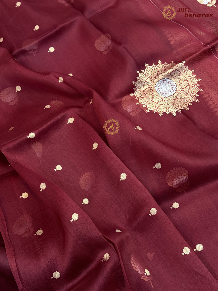 Maroon Kora Silk Banarasi Saree with Sona Rupa Butis