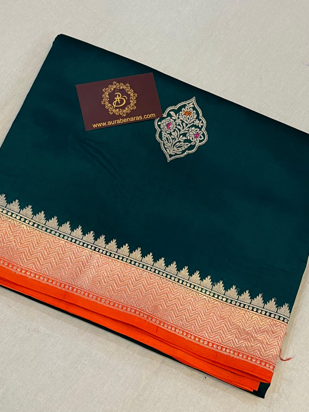 Teal Blue Pure Banarasi Handloom Silk Saree | Aura Benaras
