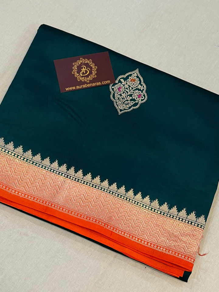 Teal Blue Pure Banarasi Handloom Silk Saree | Aura Benaras