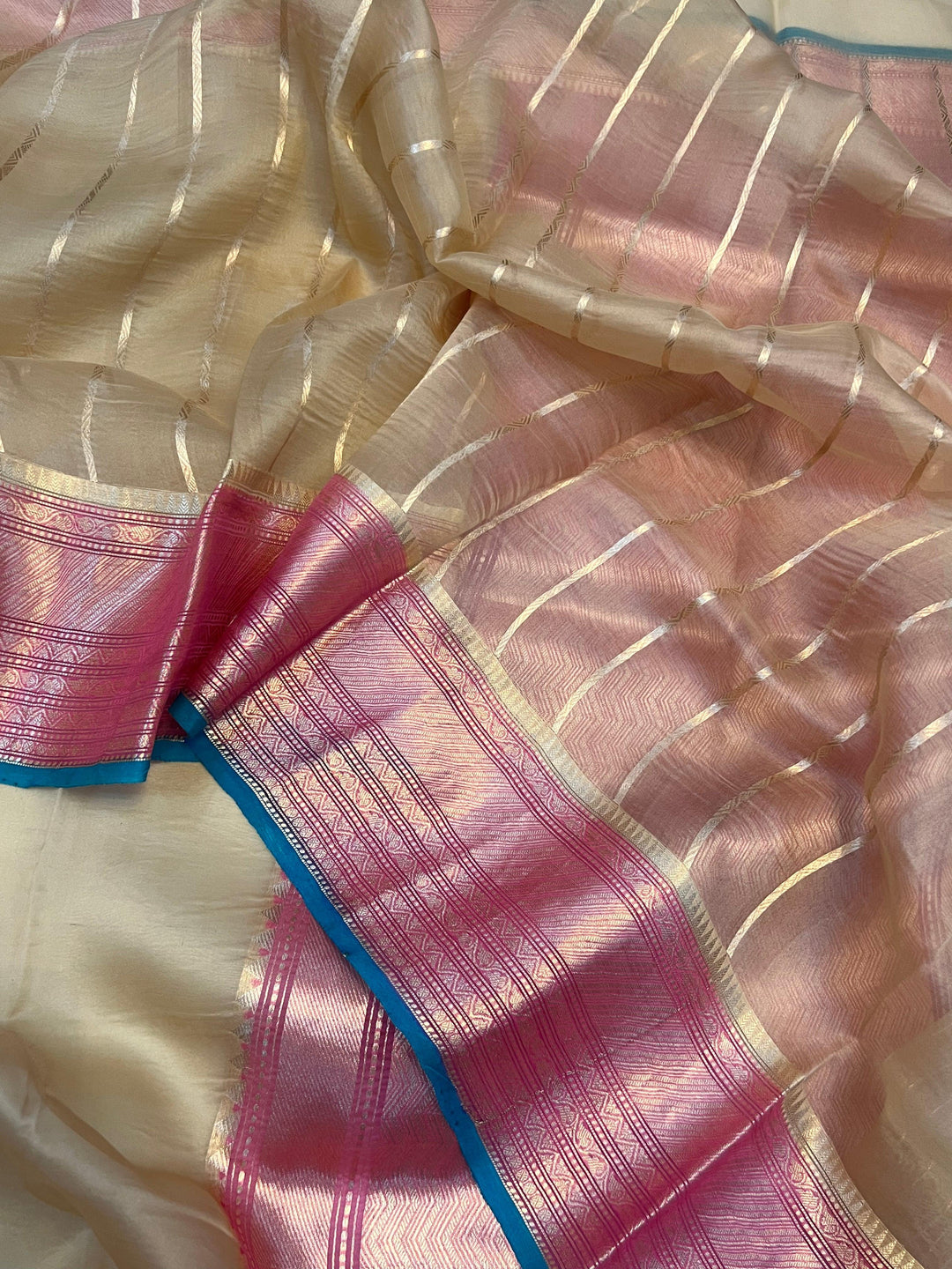 Beige Banarasi Handloom Kora Silk Saree - Aura Benaras